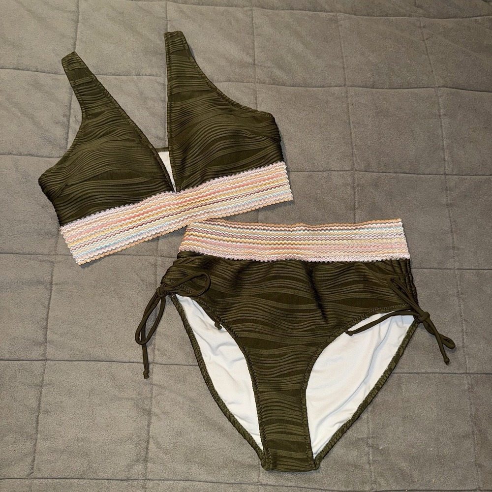 Blooming Jelly Women's Large High Waisted Bikini Set Tummy Control Dark Green